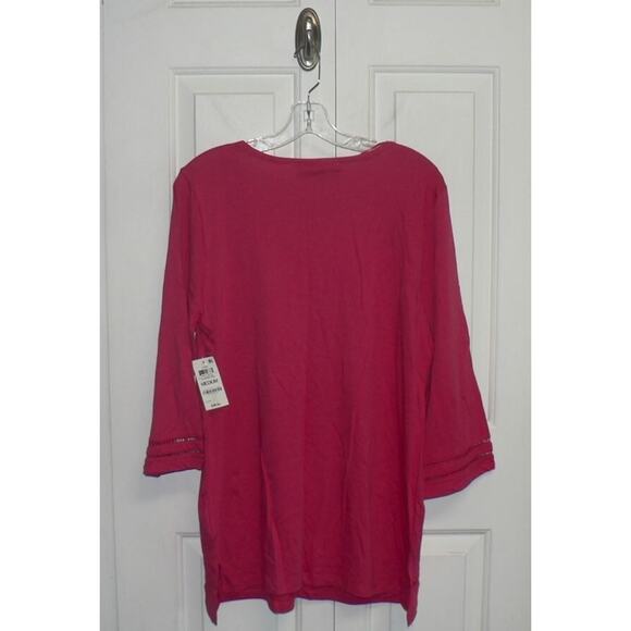 Karen Scott Scoop Neck 3/4 Sleeve Lattice Trim Top in Raspberry Wine Medium $37 - Picture 4 of 4